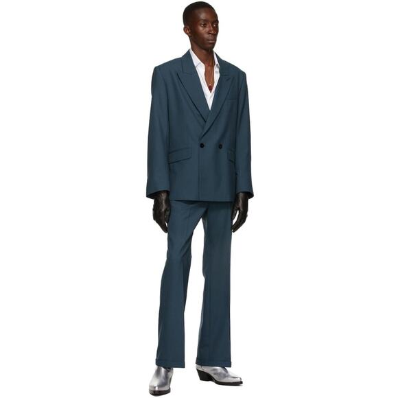 ERNEST W. BAKER ITALY Cuffed 70s Wool Trouser Pant Blue SSENSE 44 XS NWT $570 - Picture 2 of 13